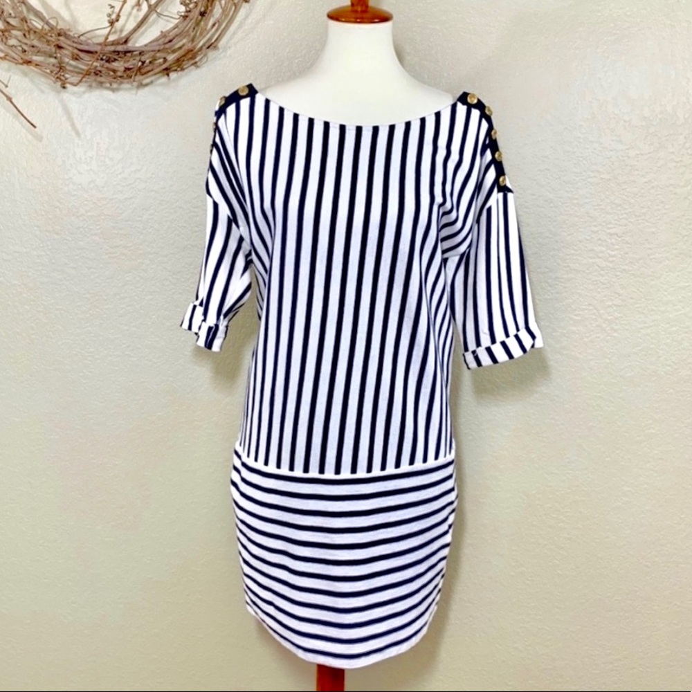 MAJE white, black stripped sweater dress size Lg
